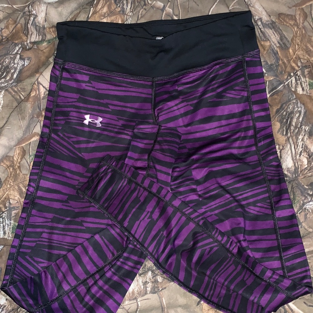 Purple and black zebra stripes under Armour leggings